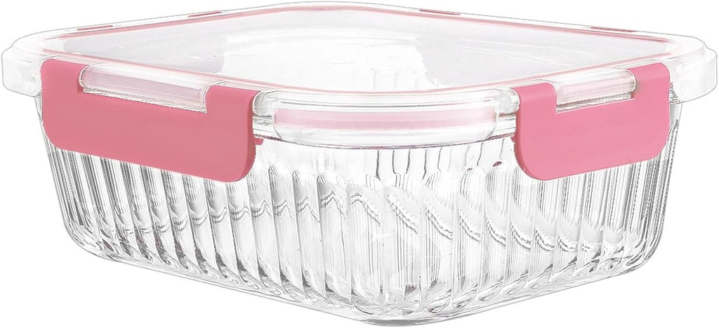KOMUEE 1 Pack Glass Food Storage Containers with Lids, Glass Meal Prep Containers, Airtight and Leakproof, Glass Lunch Containers, Microwave,Oven & Freezer Safe, Pink