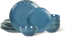 Sureasy Dinnerware Sets 12 Pieces, Ceramic Plates and Bowls Sets, Service for 4, with 10'' Dinner Plates, 8.5'' Salad Plates and 5.9'' Cereal Bowls, Dishes Set Dishwasher & Microwave Safe, Blue