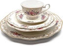 Royalty Porcelain "Romantic Bloom" 5-Piece White and Gold Floral Dinnerware Set, Gold-Plated, Bone China, Service for 1