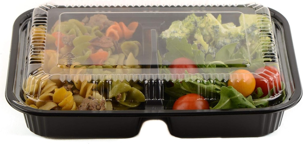 Ecoquality [270 Pack] 3 Compartment Black Disposable Container with Lids, Meal Prep Container, Food Storage Bento Box, Disposable, Stir Fry | Lunch Boxes | BPA Free