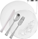 Nicole Fantini'S Elegant Orchard Collection Party Dinner Sets: Economical Stylish Navy White & Silver Party Serving for 50 Person: 300 Pieces