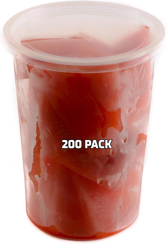32Oz Plastic Deli Food Storage Containers with Lids 200 Count - round Containers Perfect for Food Storage, Portion Control, Meal Prep, Organization, Liquids, Travel, Home, School (32 Ounces)