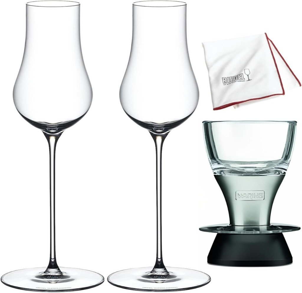 Riedel Supperleggero Spirits Crystal Wine 2 Glasses Bundle with Waring Pro Wine Aerator, and Riedel Large Microfiber Polishing Cloth (4 Items)