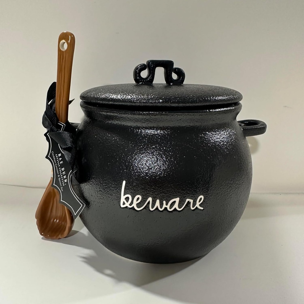 Rae -BEWARE Baby Size Canister Allside Black with Lid and Wooden Spoon HALLOWEEN CANISTER- Dunn by Magenta