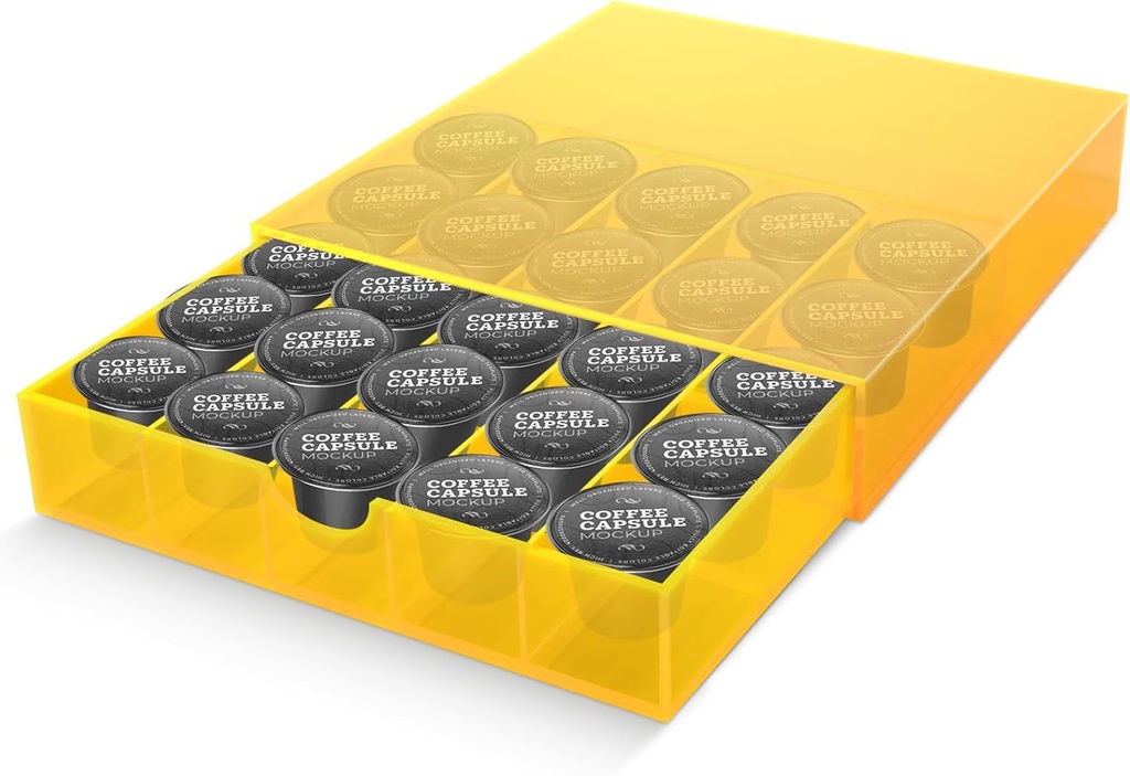 Coffee Pod Drawer Organizer for Counter Acrylic Coffee Pods Holder Storage under Brewer, 30 Pod Capacity, Neon Yellow