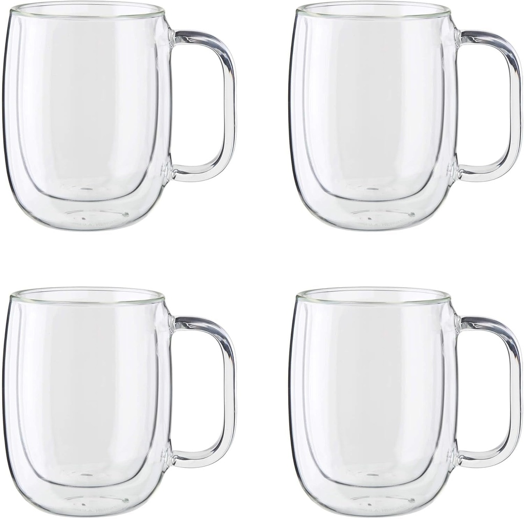 ZWILLING Sorrento plus 4-Pc Double Wall Glass , Insulated Coffee Mug, Clear