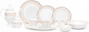 Dinnerware Sets for 8 - Vintage Antique Gold 57 Piece Pink and White with Floral Pattern Fine Porcelain Dish Set for Everyday Use or Formal Occasions