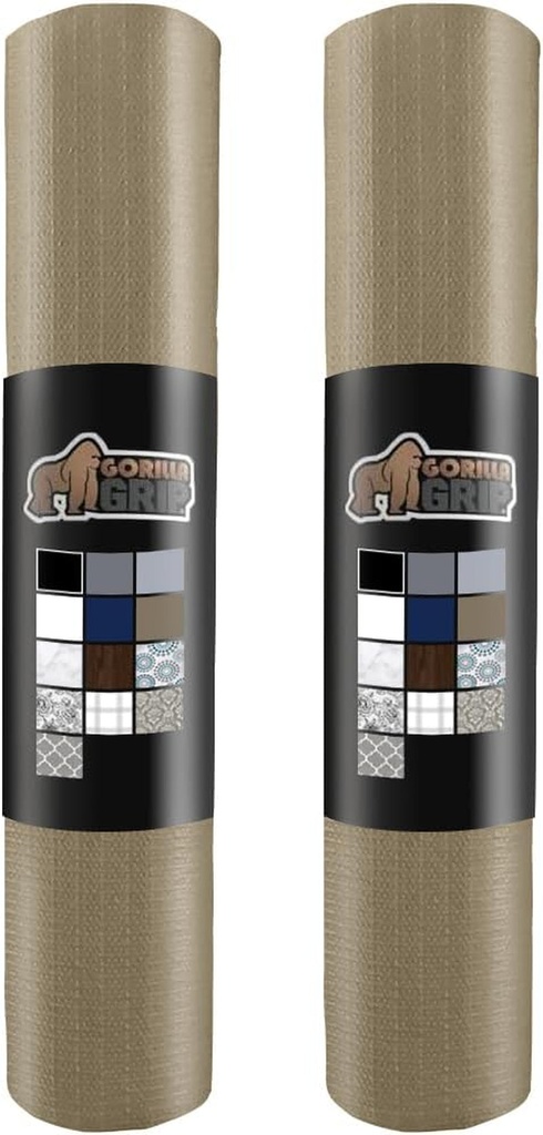 Gorilla Grip Slip Resistant Drawer and Shelf Liner 2 Pack, Non Adhesive Water Resistant, Easy Clean and Trim, Smooth Surface Liners for Kitchen Cabinet, Shelves, Drawers, Pantry, 12 in X 20 FT, Beige