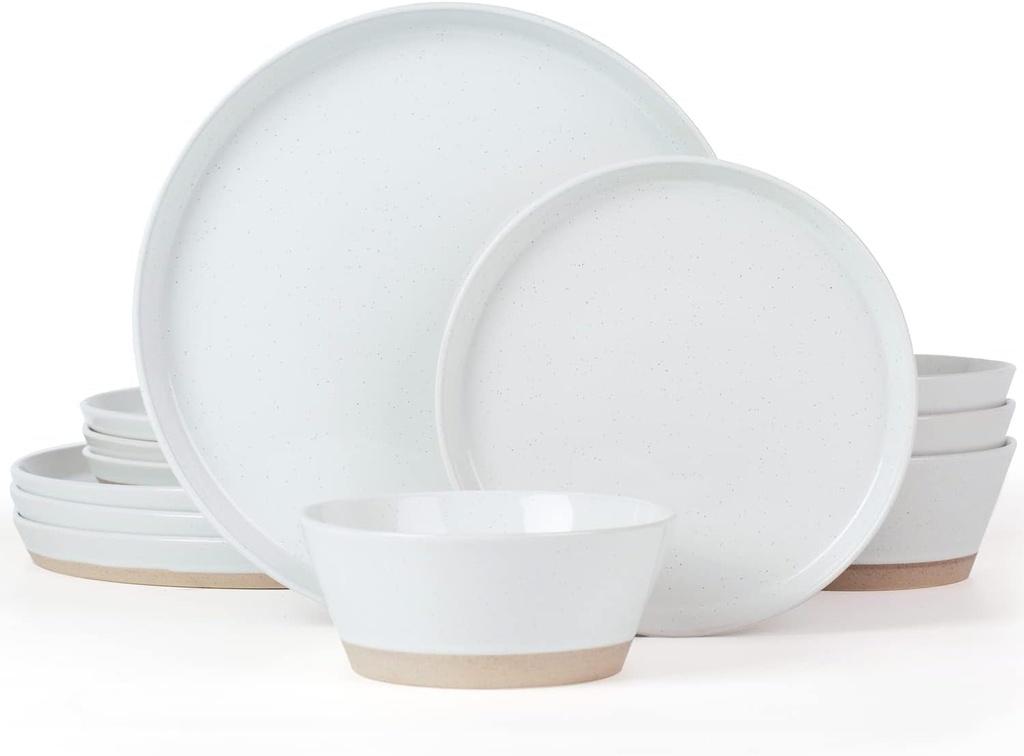 Famiware Saturn Dinnerware Sets, 12 Piece Dish Set, Plates and Bowls Sets for 4, White