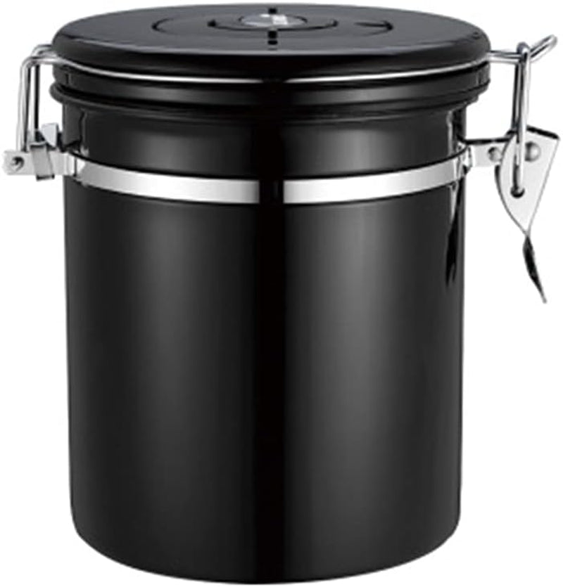 Stainless Steel Coffee Container, Airtight Coffee Cans, Sealed Stainless Steel Tank Vacuum Sealed Storage Jar to Preserve Coffee Aroma(Black)