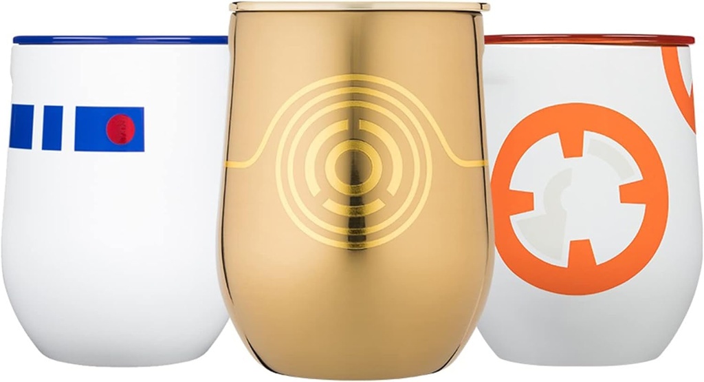 Corkcicle Star Wars Droids Gift Set, BB-8™, R2-D2™, and C-3PO, Insulated Stainless Steel Cups with Lids, Keeps Beverages Chilled for 9 Hours, 12 Oz, Pack of 3 Bundle