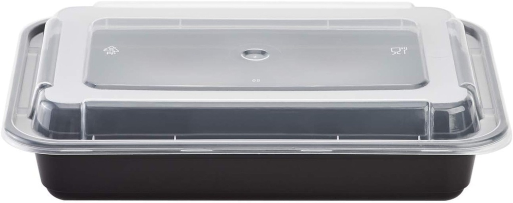 Black Rectangular Microwavable 28Oz Containers with Clear Lids (300)