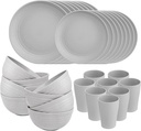 Supernal 32Pcs Wheat Straw Dinnerware Sets,Dinnerware Sets for 8,Plates and Bowls Sets,Reusable Tableware,Grey Dish Set 16Pcs Plates, 8Pcs Bowls, 8Pcs Cups,Microwave Dishwasher Safe.