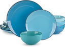 Vancasso Navia Dinnerware Sets, Stoneware Plates and Bowls Sets, Dinner Salad Dessert Plates and Cereal Bowls Set, Dishes Set for 4, Spray Spot Patterned,Multi-Blue