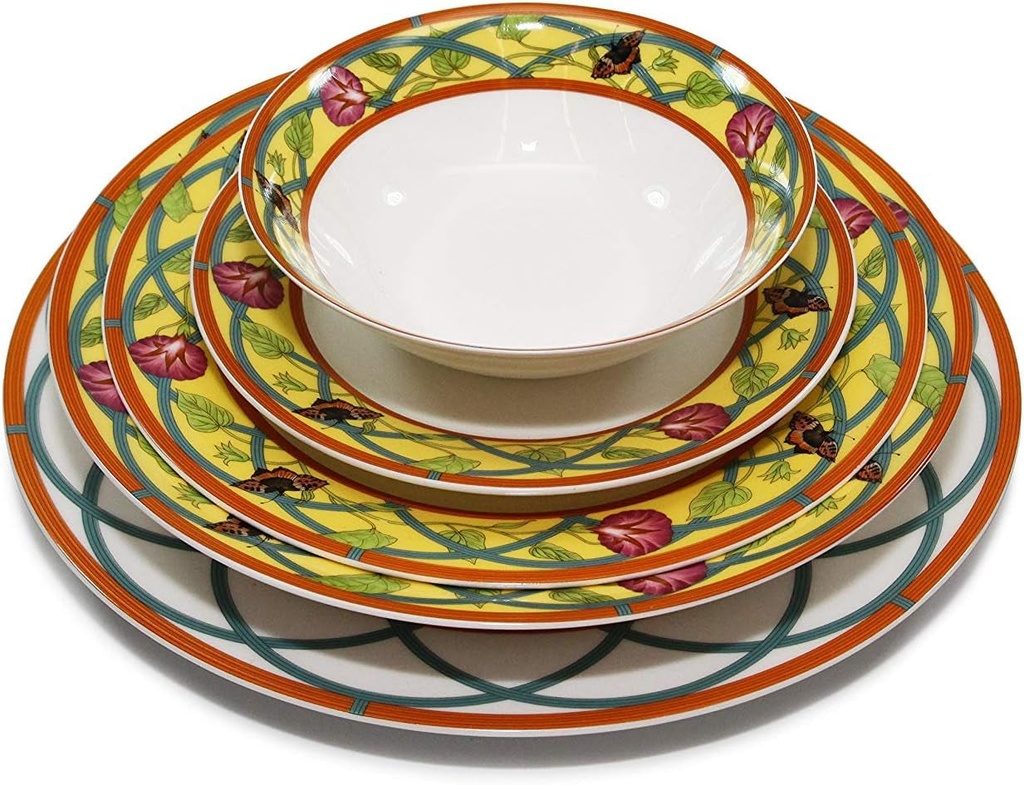Royalty Porcelain "Butterfly" 5Pc White & Yellow Dinnerware Set, Service for 1, Elite Porcelain