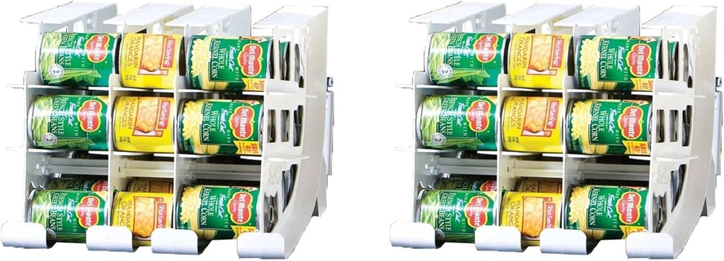 FIFO Countertop Can Tracker Hold up to 54 Standard 10 to 15 Oz Can Sizes, White Stackable & Adjustable Can Organizer for Pantry | Rotating Canned Food and Soda Storage Kitchen Organizer (2 Pack)
