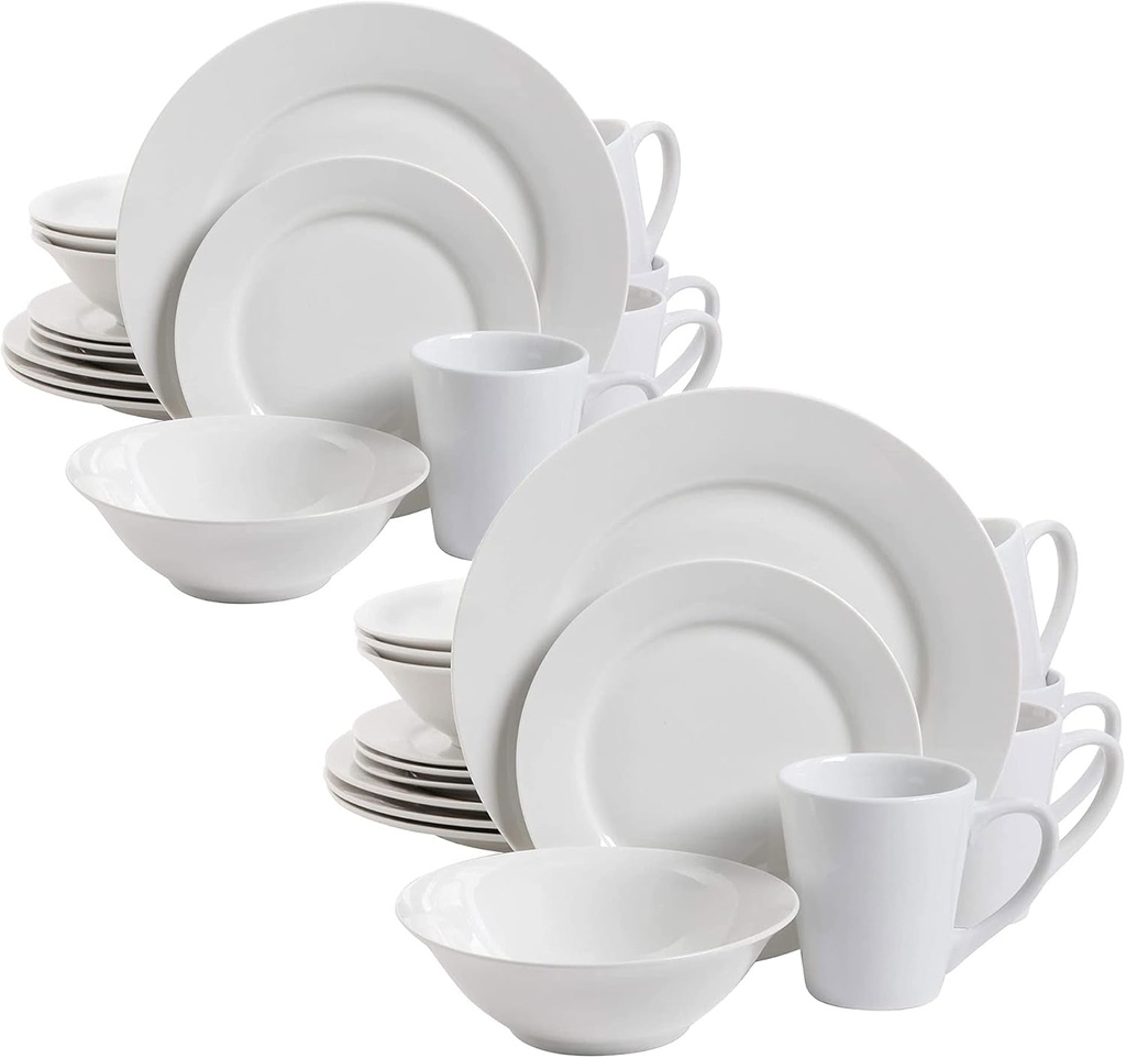 Gibson Home 102563.16RM Classic Porcelain Zen Buffet 16 Piece round Dinnerware Set with Multi Sized Plates, Bowls, and Mugs, White (2 Pack)