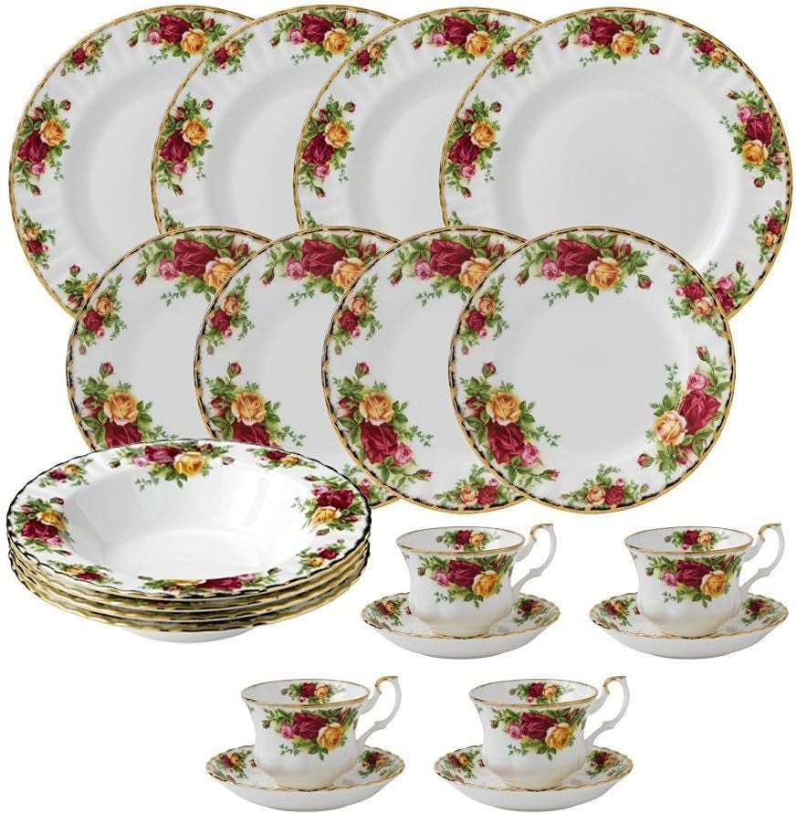 Royal Albert Old Country Roses 20 Piece Dinnerware Set, White