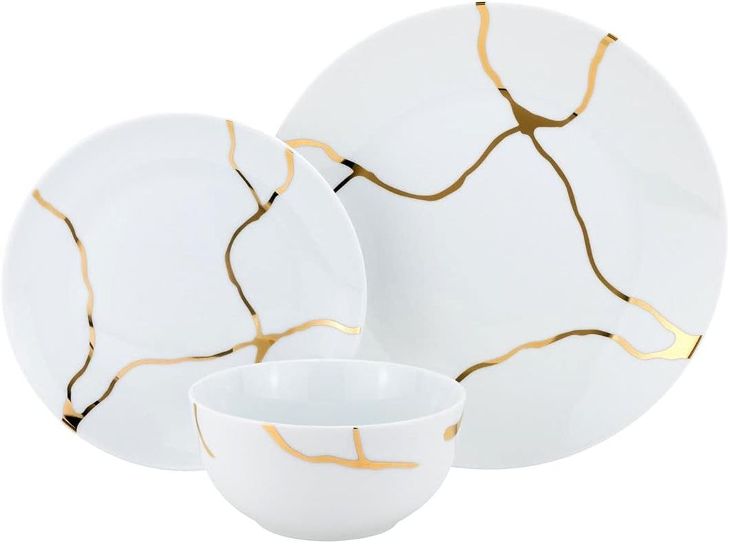Royalty Porcelain 12-Pc Porcelain Dinner Set 'Storm' White with Gold