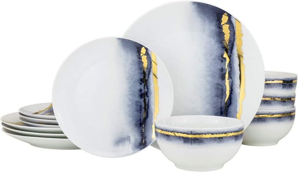 Royalty Porcelain 12-Pc Dinner Set 'Blue Lazuli', Bone China Porcelain