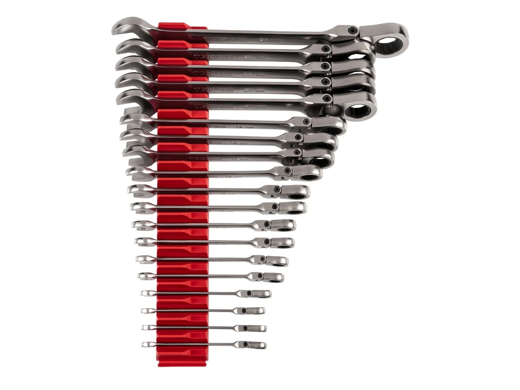 TEKTON Flex Head 12-Point Ratcheting Combination Wrench Set with Modular Wrench Organizer, 19-Piece (6-24 Mm) | WRC95303