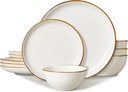 ONEMORE Plates and Bowls Set, Dinnerware Sets for 4, Porcelain Kitchen Dishes Set 12Pcs, Scratch Resistant, Modern Aesthetic Plate Set - Microwave & Dishwasher Safe,Cream White