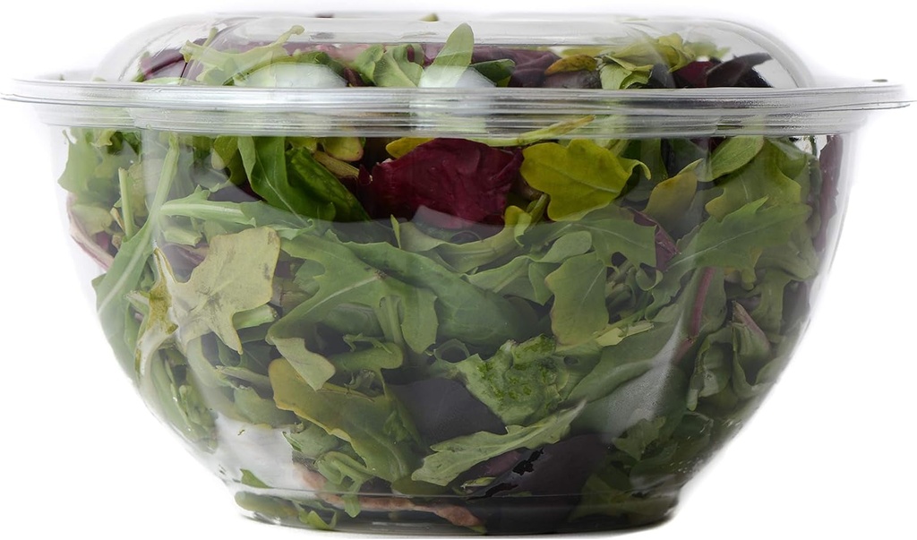Ecoquality Disposable Salad Bowl to Go Food Storage Containers with Tight Seal Lids, Rose Shaped BPA Free Freezer, Microwave, Dishwasher Safe, Airtight & Watertight, Family Sized (100, 48Oz)