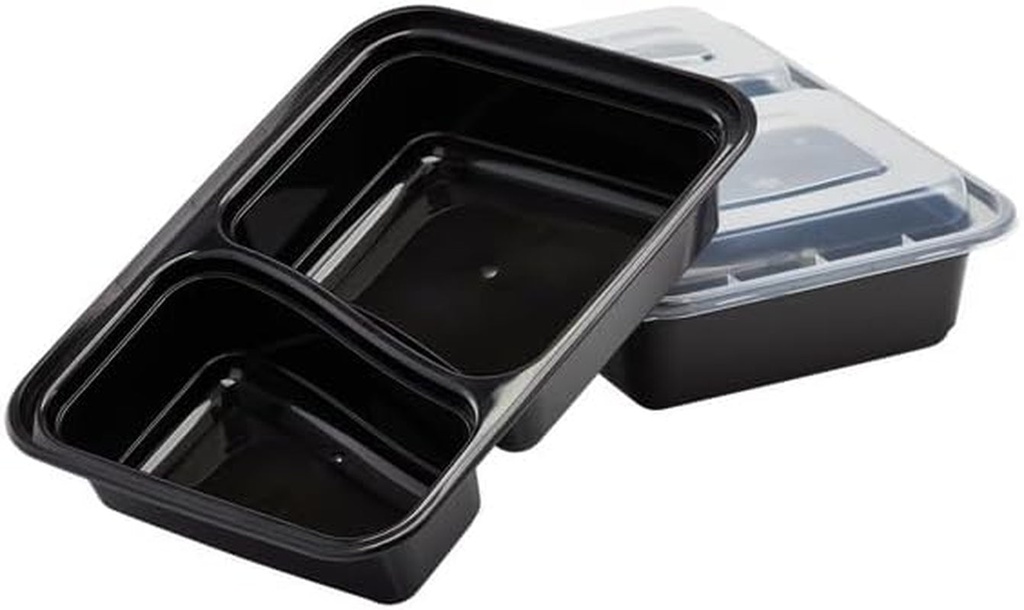 30Oz - 2 Compartment - Disposable Black Meal Prep/Bento Box with Clear Dome Lids - Rectangular Plastic Meal Containers - Reusable Box : Perfect for Salad, Meal Prep and Fruits : Set of 450