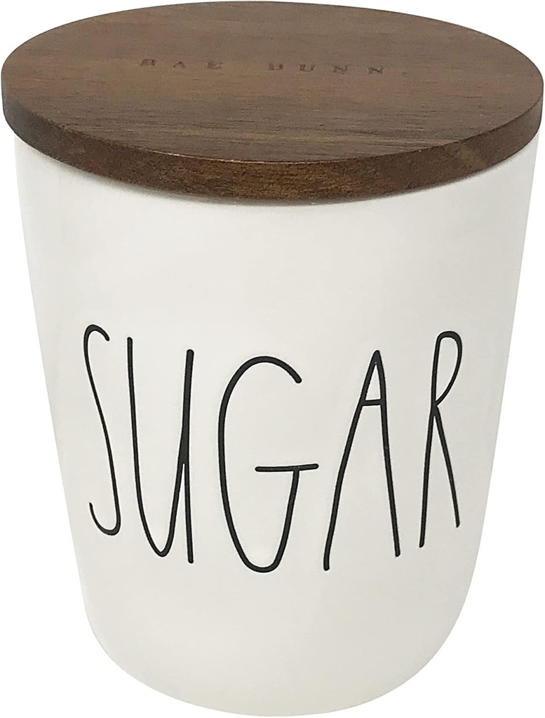 Rae Dunn by Magenta Kitchen Canister with Wood Lid (Sugar/White, 5")