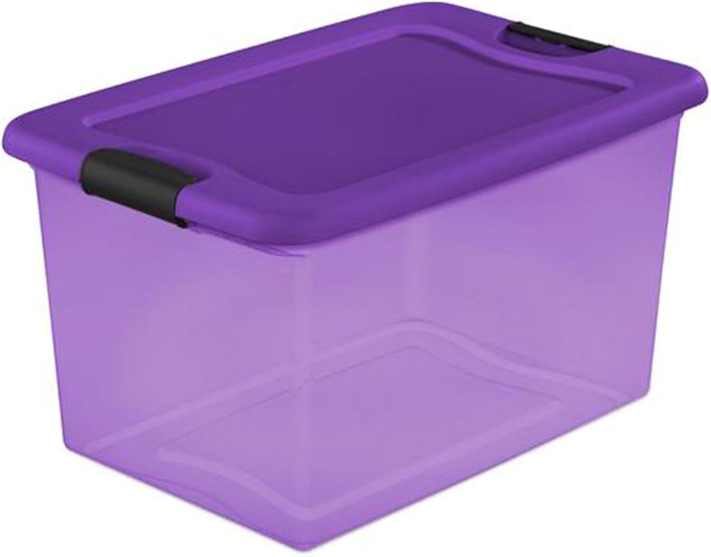 Sterilite 64 Qt Latching Storage Box, Stackable Bin with Latch Lid, Plastic Container to Organize Halloween Decor, Purple Tint with Purple Lid, 6-Pack