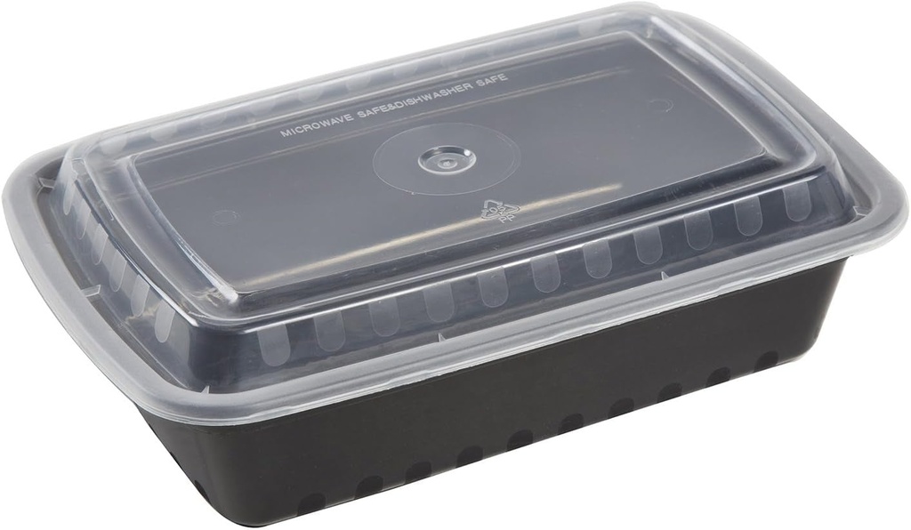 Amercare 8.75 Inch X 6 Inch Black Plastic Container, 2 Inches Deep, 38 Ounces, for Microwave or Freezer, Pack of 150