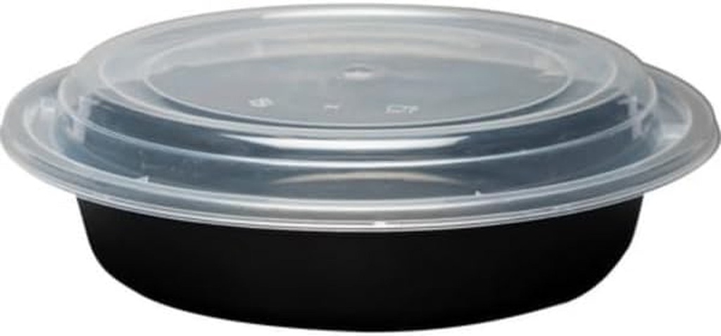24Oz Disposable Black Meal Prep/Bento Box with Clear Dome Lids - round Plastic Meal Containers - Leak Proof and Reusable Box : Perfect for Salad, Meal Prep and Fruits : Set of 300
