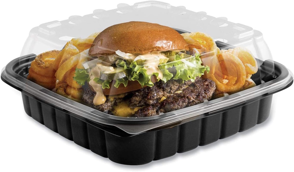 Anchor Packaging Crisp Foods Technologies Containers, 33 Oz, 8.46 X 8.46 X 3.16, 1 Compartment, Clear/Black, 180/Carton