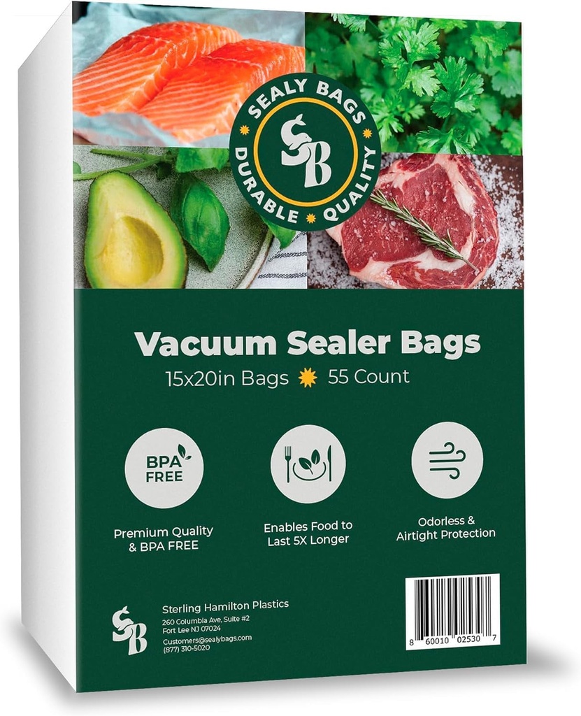 Vacuum Seal Bags (55 Pack, Black and Clear Zipper Bags, 15" X 20") BPA Free, Commerical Grade Food Bags, Meal Prep Sealer Bags…