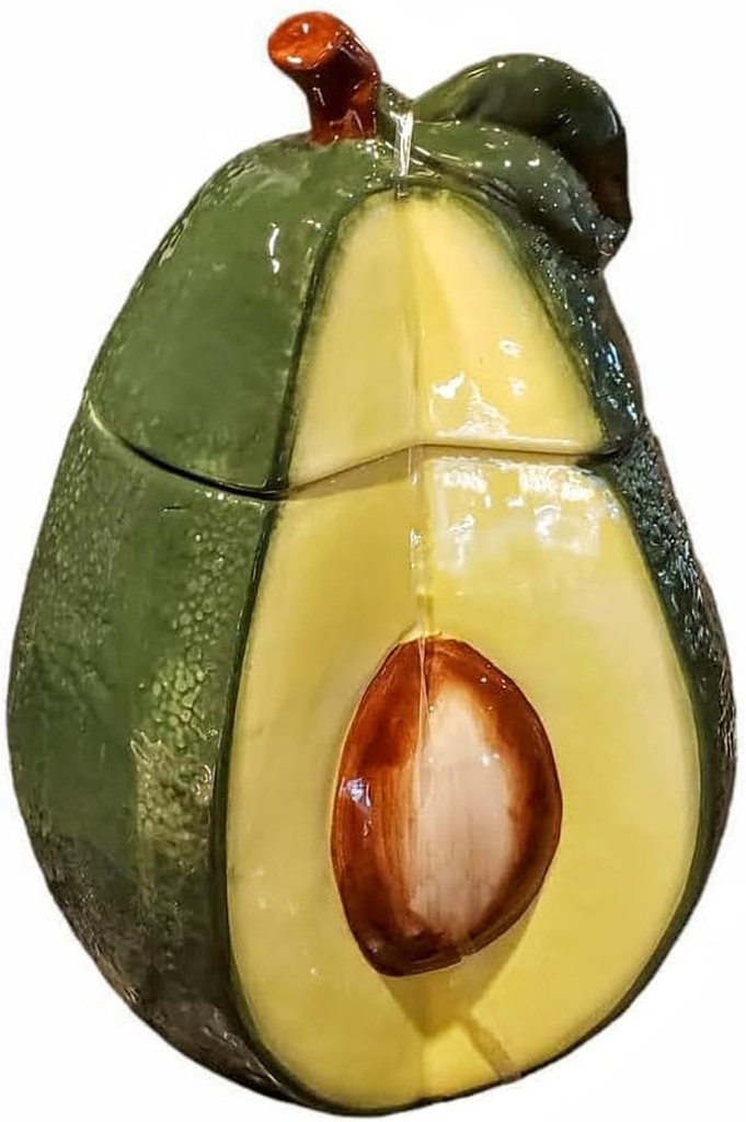 Ceramic Avocado Cookie Candy Jar Dish with Lid 9 H X 7 W Inches - Green and Brown