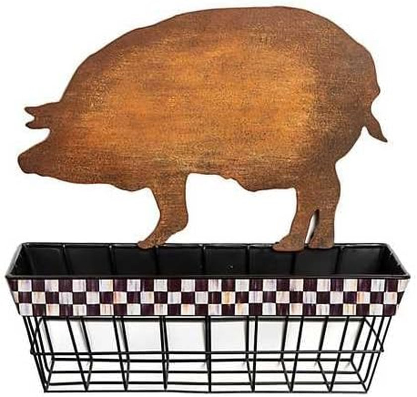 MACKENZIE-CHILDS Courtly Check Pig Wall Basket, Black