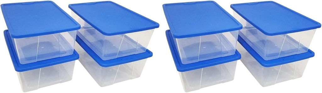HOMZ Snaplock 12-Quart Plastic Multipurpose Stackable Storage Container Bins with Blue Snaplock Lid for Home and Office Organization, Clear (8 Pack)