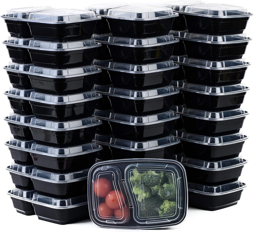Ecoquality Meal Prep Containers [250Pack] [38Oz] 2 Compartment with Lids, Reusable Bento Box, Food Storage Containers | BPA Free | Stackable | Lunch Boxes,Microwave/Dishwasher/Freezer Safe