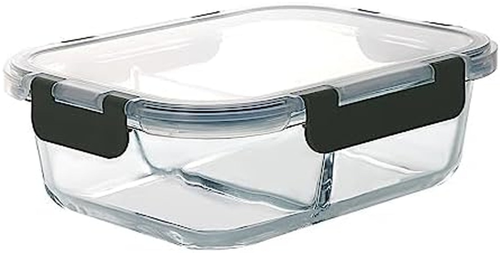 KOMUEE 1 Pack Glass Meal Prep Containers 2 Compartments,Glass Food Storage Containers with Lids,Airtight Glass Lunch Bento Boxes,Bpa Free,Oven,Freezer and Dishwasher Safe