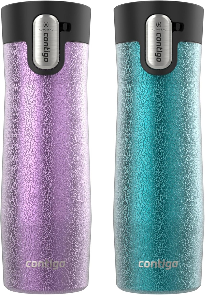 Contigo® AUTOSEAL® West Loop Vacuum-Insulated Stainless Steel Travel Mug with Easy-Clean Lid, 20 Oz, 2-Pack, Crystal Pansy; Crystal Juniper