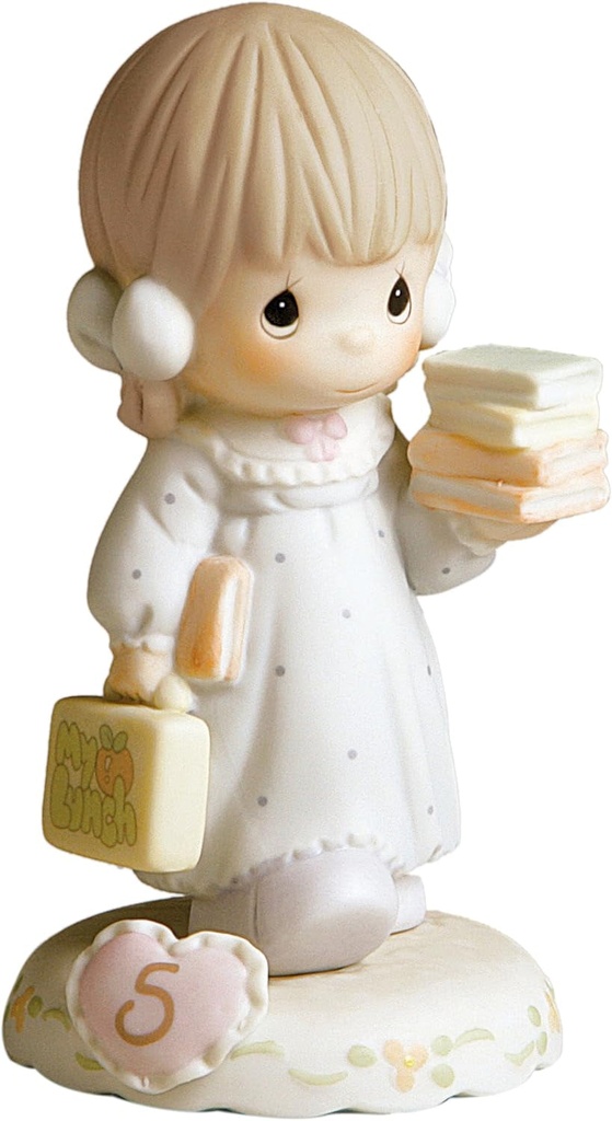 Precious Moments Brunette Girl with Lunch Box and Books Age 5 Figurine
