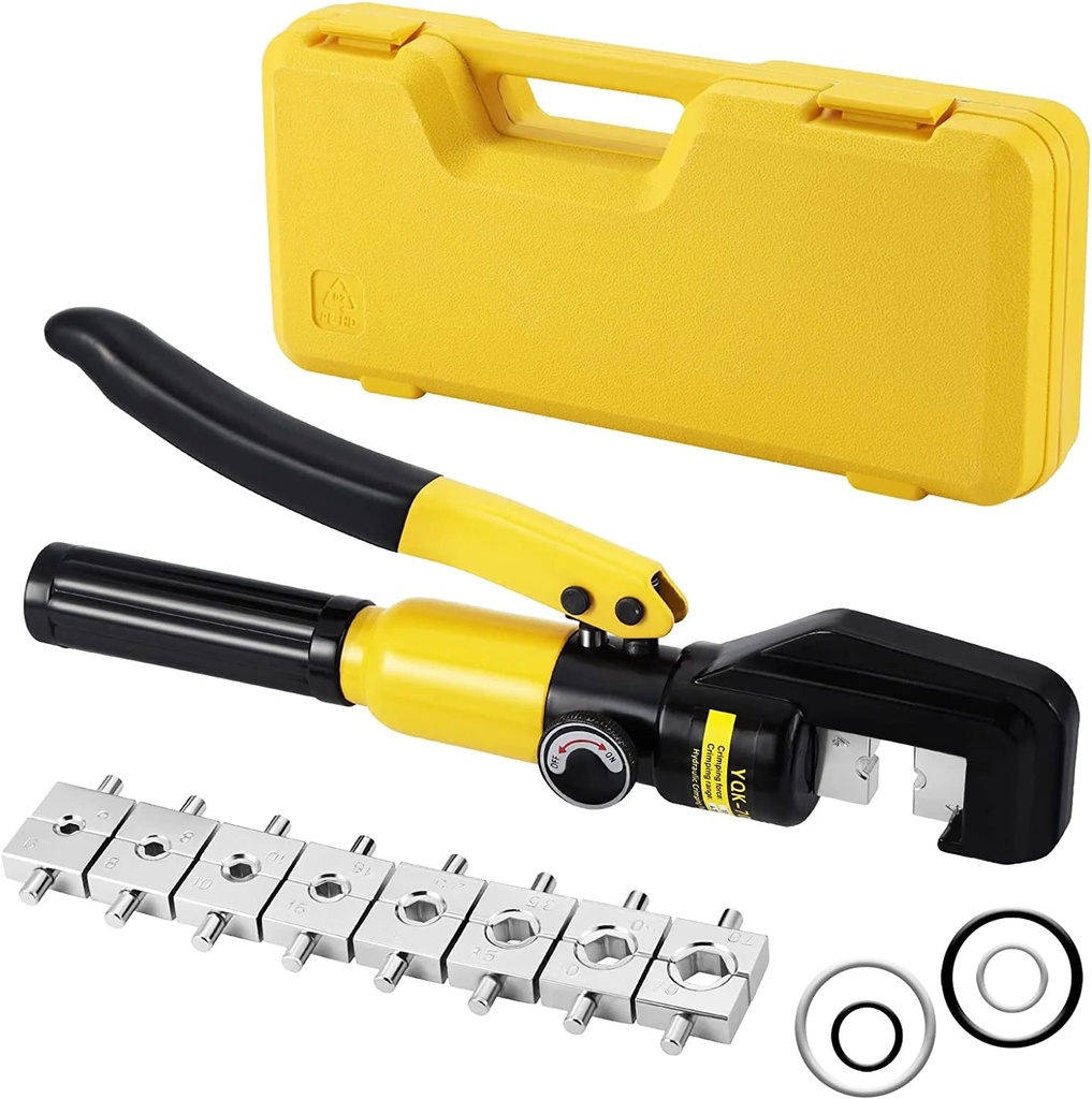 HSEAMALL 10Tons Hydraulic Crimping Tool 9 Dies, Electric Battery Cable Wire Lug Terminal Hydraulic Crimper 4-70Mm²