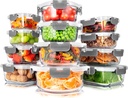 Serenelife 12-Piece Glass Food Storage Containers with Improved Locking Lids - Airtight Glass Meal Prep Set with 12 Containers & 12 Lids - Airtight Bento Boxes, Bpa-Free - 11 to 35 Oz. Capacity, Gray