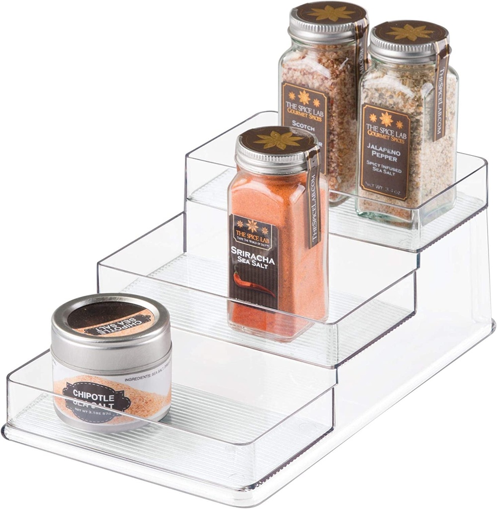 Idesign Recycled Plastic 3-Tier Stadium Spice Rack Organizer for Kitchen, Fridge, Freezer, Pantry and Cabinet Organization, the Linus Collection – 6.25" X 4" X 1.25", Clear