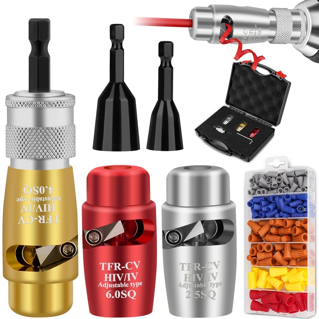 Tomorotec Wire Stripper & Caps Set for Efficient Stripping & Twisting, Professional Electrician Tool Kit Aluminum Alloy, Heat Resistant Wire Twister & 158 Wire Caps for Drill