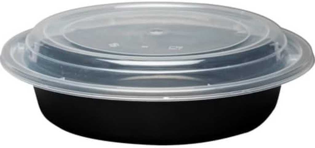 32Oz Disposable Black Meal Prep/Bento Box with Clear Dome Lids - round Plastic Meal Containers - Leak Proof and Reusable Box : Perfect for Salad, Meal Prep and Fruits : Set of 600