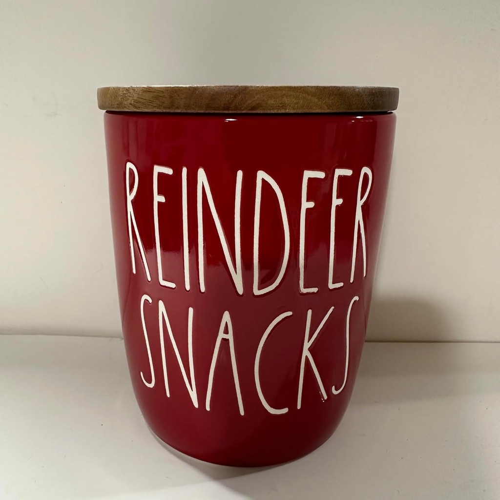 Rae -REINDEER SNACKS Baby Size Canister - Cellar with Lid CHRISTMAS CANISTER- Dunn by Magenta