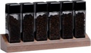 Normcore 6 Tubes Single Dose Espresso Bean Cellars, Coffee Beans Storage Tube Vial Vault with One-Way Exhaust Valve, Smoke Glass Coffee Bean Capsules with Genuine American Walnut Display Stand