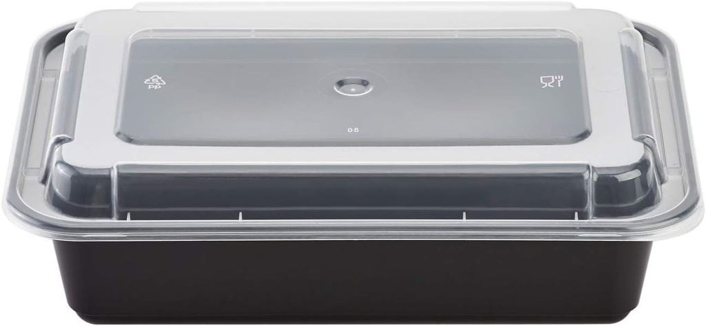 Black Rectangular Microwavable 38Oz Containers with Clear Lids (600)