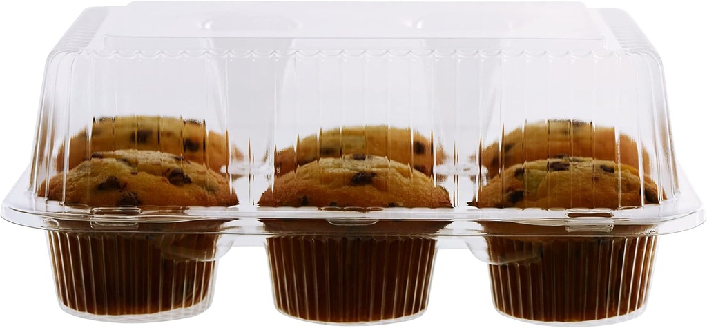 [50 Pack] Clear Plastic 6 Compartment Muffin Containers - Disposable Clear Cupcake Boxes - 6 Cavity Holders with Hinged Design - Half Dozen Cupcake Carrier Durable Holder - Disposable Deep Plastic Cupcake Containers - Bakery, Takeout, Wedding, Party